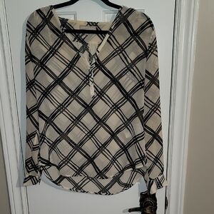 Banana Republic Black and Cream Checkered Blouse